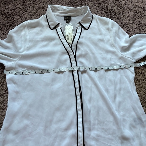⭐️⭐️⭐️Worthington NWT Womens Long Sleeve Soft Blouse Wht Blk Tipping size Large - Picture 4 of 10